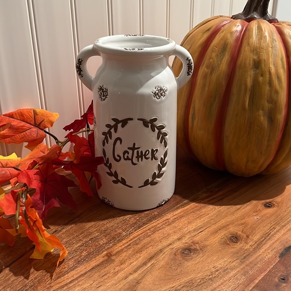 🍁Clearance- Farmhouse Fall Gather Ceramic Milk Jug Vase-Like New - Picture 5 of 13